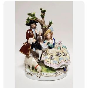 Scheibe-Alsbach Porcelain Figure Man Playing Horn Women beautiful dress Sheep